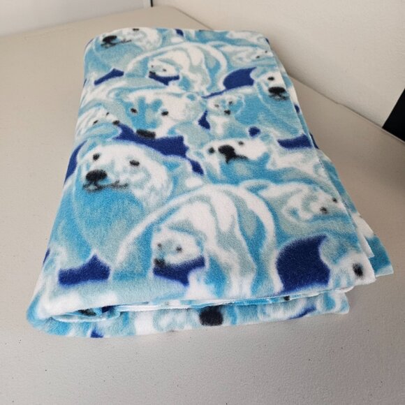Unbranded Other - Polar Bear Fleece Panel W42" L71" w Sewn Pocket Craft Apron Blanket Blue White